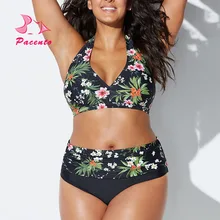 Pacento Bikinis Set Print Floral Bikini Plus Size 5XL 4XL Swimsuit Women 2018 High Waist Big Size Bathing Suit Women large size plus size floral print fringed bikini set