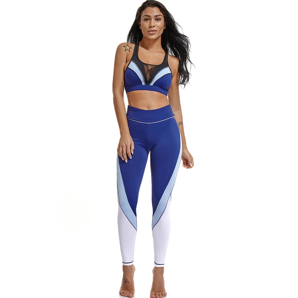 FITTOO 2 шт., женские комплекты для йоги фитнеса, спортивный бюстгальтер+ штаны для йоги, леггинсы, набор для спортзала бега спорта, костюм, тренировочная одежда для женщин - Цвет: Синий