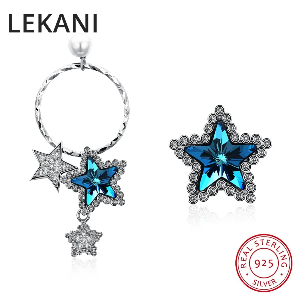 Серьги подвески женские Асимметричные серебряные с кристаллами
