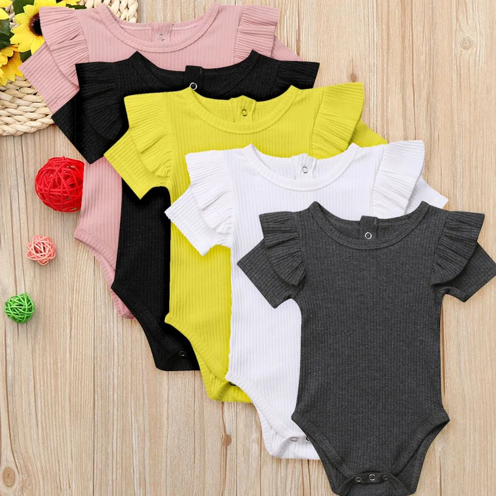 

Newborn Baby Boy Girl Solid Short Sleeve Ruffled Romper Jumpsuit Outfits Clothes Leotard Body Tops Unisex Cute Cotton