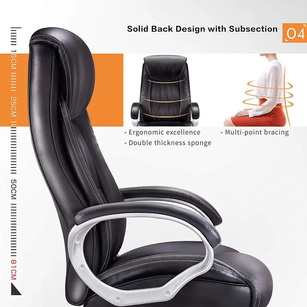 High-Back Executive Office Chair Faux Leather Large Seat Computer Desk Chair Ergonomic Design Adjustable Seat Height