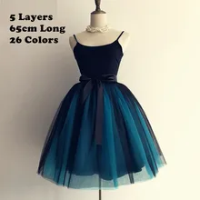 Gothic 5 Layers 65cm Mix Colors Tutu Tulle Skirt Women Streetwear High Waist Pleated Midi Skirts