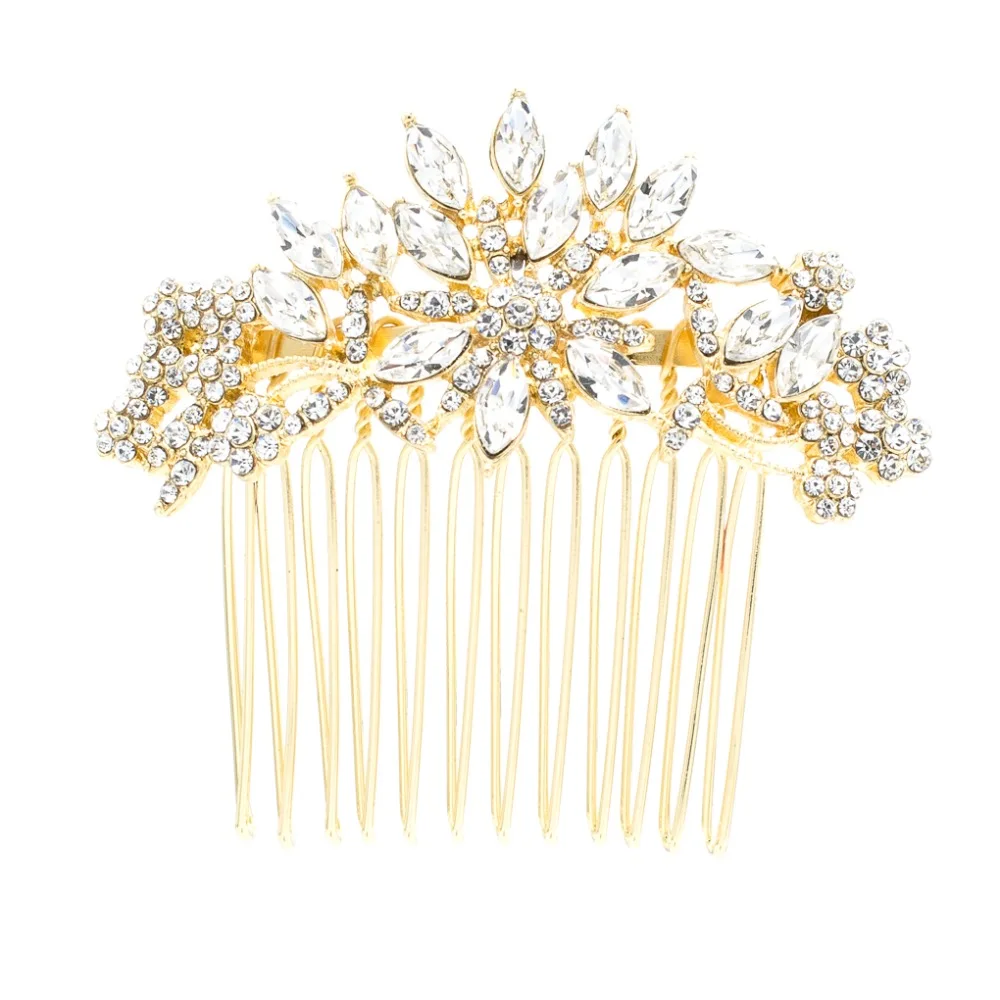 

Rhinestone Crystals Wedding Bride Gold Tone Hair Side Comb Hairpins Hair Accessories Jewelry FA5071GCL