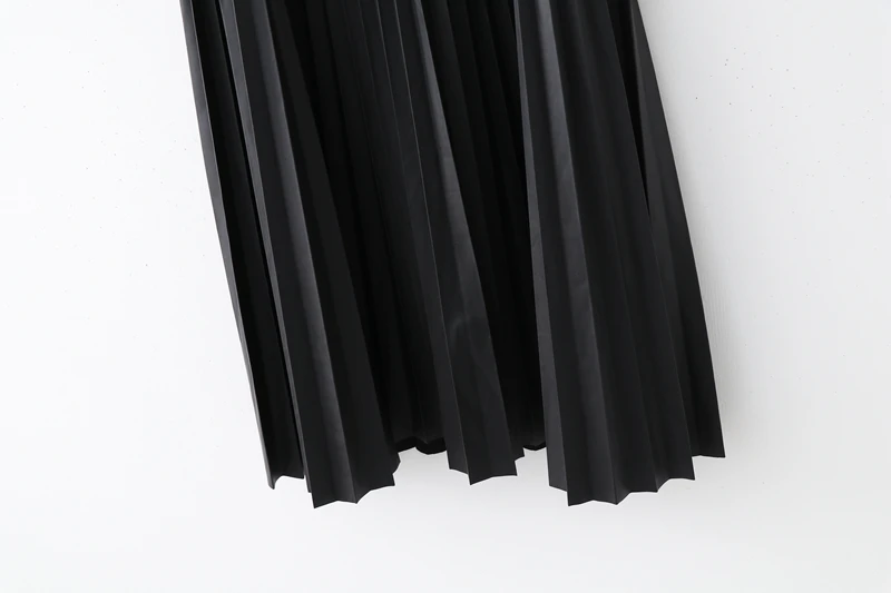 Осень, повседневные кожаные юбки, женская одежда, юбка с высокой талией, черная плиссированная юбка, свободная длинная юбка