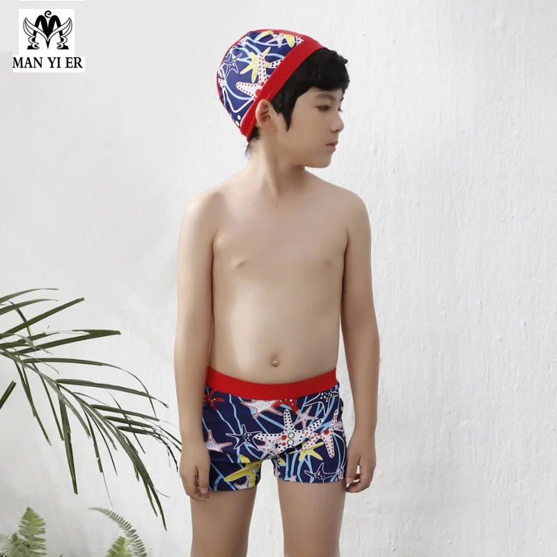 

2018 new Cartoon Starfish pattern print Boy shorts Swimsuit baby boys Swimwear Summer Starfish Printed Cap Bathing Suits