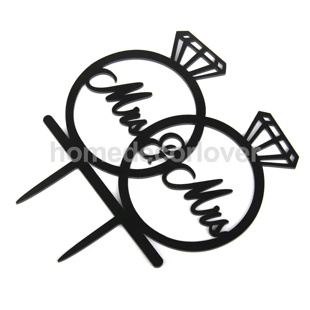 Black Silhouette Wedding Mrs & Mrs Diamond Ring Cake Topper Keepsake