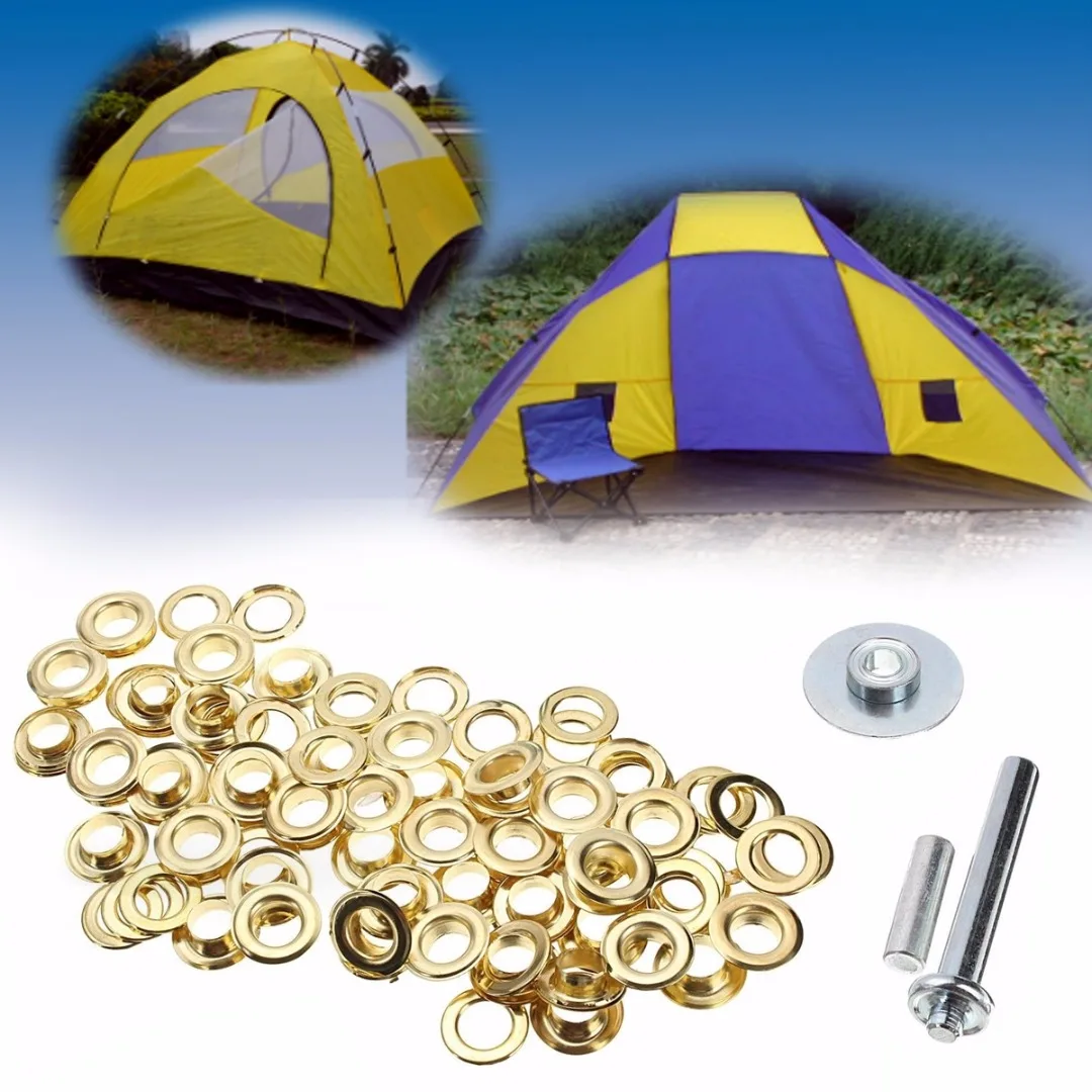 DWZ 100Pcs Punch Grommets and Tarp Repair Kit Hole Eyelet Tarpaulin Awning Tent