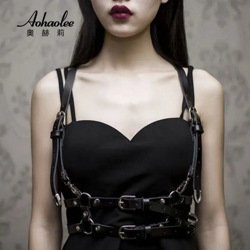 2016 Sexy Women Leather Harness Belts With Crossed Straps Body Harness