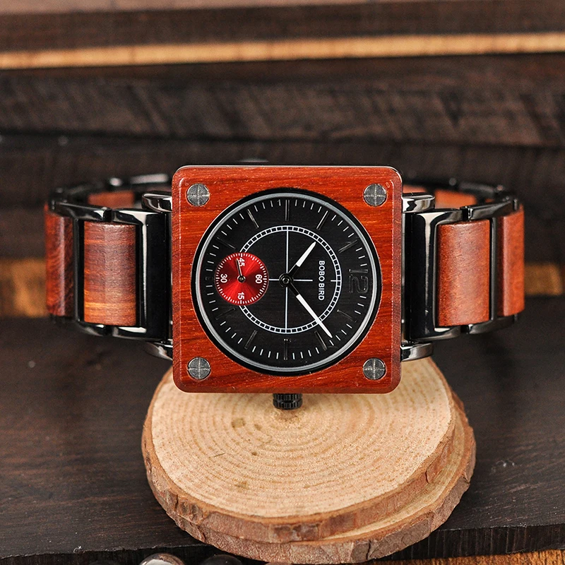BOBO BIRD Men's Premium Wood-Topped Square Watch