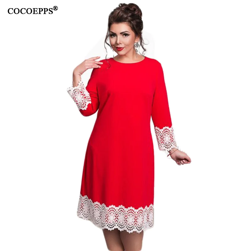 

2019 New Plus Size Women Elegant Dress Floral Lace Casual Autumn Dress Long-Sleeve O-Neck big size Dress Vintage Vestidos 6XL