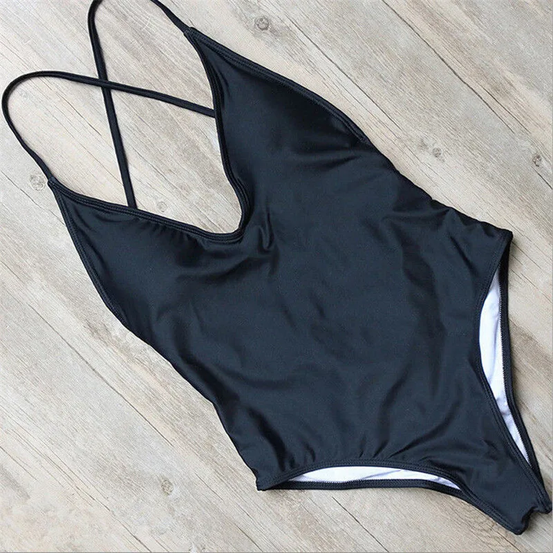 2018 Sexy One Piece Swimsuit Women Thong Swimwear Solid Trikini