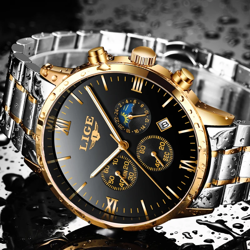 LIGE Men Watches Luxury Top Brand Military Sports Watch Mens Business Waterproof Full Steel Quartz