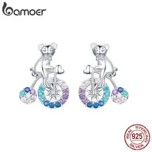 Bamoer цирк велосипед медведь Разноцветные серьги для женщин 925 пробы Серебряное сердце любовь ювелирные изделия подарки ко дню Святого Валентина SCE677