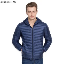 AIRGRACIAS marca pato blanco abajo chaqueta hombres otoño invierno cálido abrigo hombres Ultralight Duck Down chaqueta Parka a prueba de viento