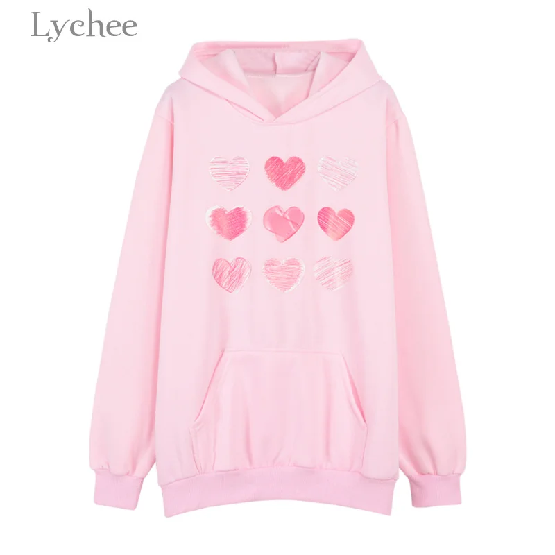 Lychee Autumn Winter Sweet Women Hooded Sweatshirt Heart