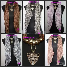 Free 2018 -Leopard Head Pendant scarf leopard jewelry necklaces scarf diamond jewellery scarves EMS