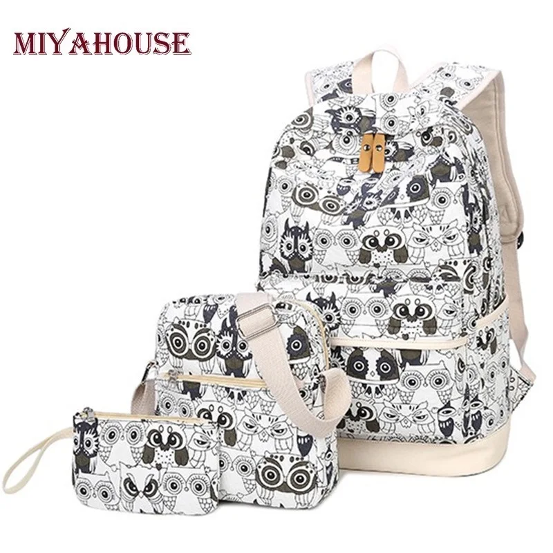 

Miyahouse Set Backpack Women Animal Owl Printing Backpack School Backpacks For Teenage Girls Character Backpack Canvas Bookbags