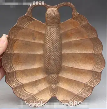 

8" Marked China Bronze Butterfly Butterflies Shape Plate Plates Tray Trays Dish