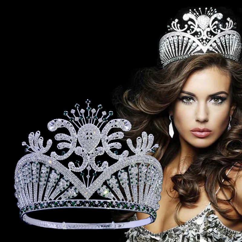 Miss beauty Pageant Crown, Высококачественная тиара, зеленые австралийские стразы, ручная работа, регулируемая повязка на голову Mo250