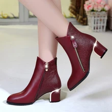 Women Leather Boots Women shoes High Heel Boots Shoes Zapatos Mujer botas mujer plus size Black Red