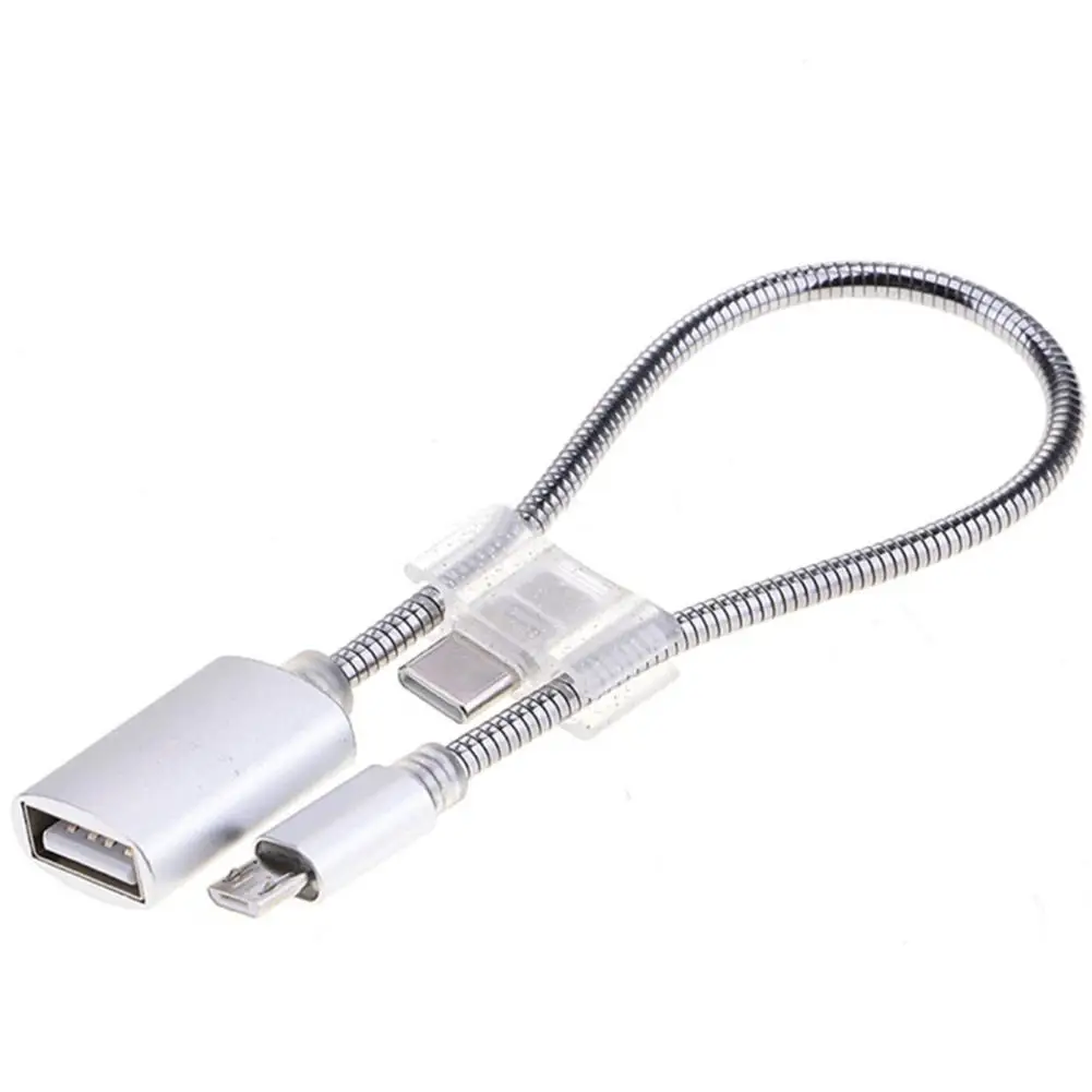 

24cm 2A Aluminium Alloy Micro USB + Type C to USB Female Adapter 2 in 1 OTG Adapter Cable Wire Cord for Android USB Flash