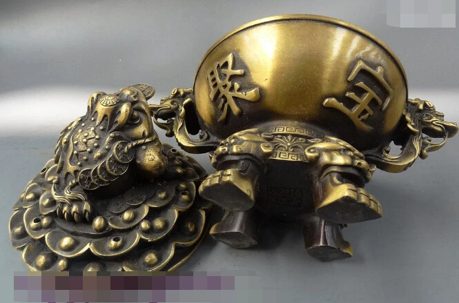 

S0433 China Buddhist Bronze Toad Beast Wealth YuanBao Statue Box Incense Burner Censer
