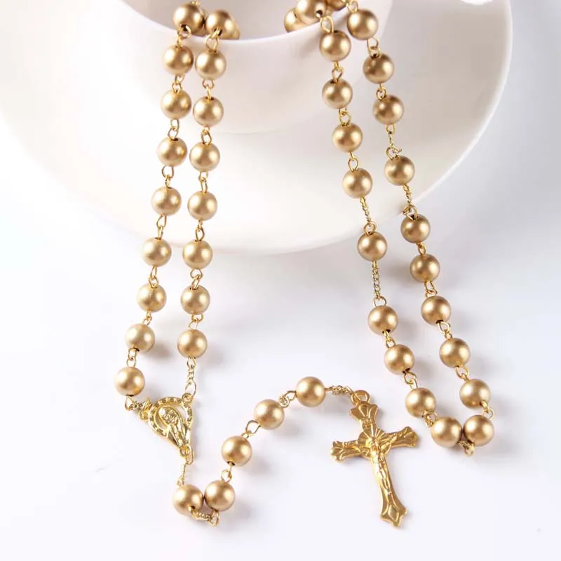 Rosary Beads Long Necklace Cross 