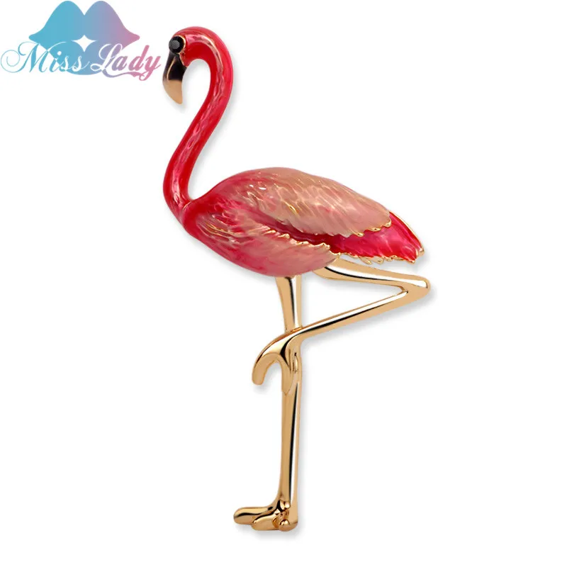 

Miss Lady Fashion Brooch Pins Crystal Multicolor enamel flamingo brooch Animal Design Brooches For Women Suit Jewelry MLY715