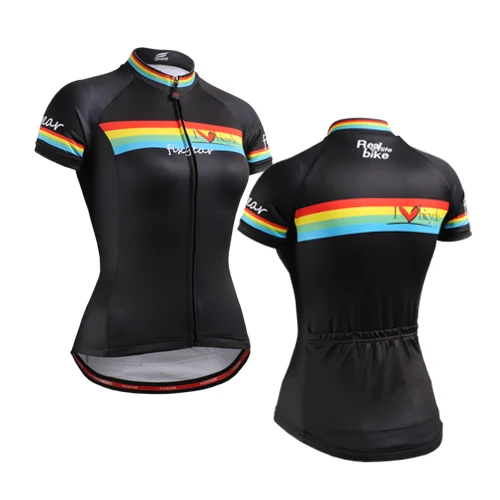 Красочные полосатые женские трикотажные изделия для велоспорта Джерси командный велосипед Велоспорт Джерси с коротким рукавом Одежда для велоспорта - Цвет: Коричневый