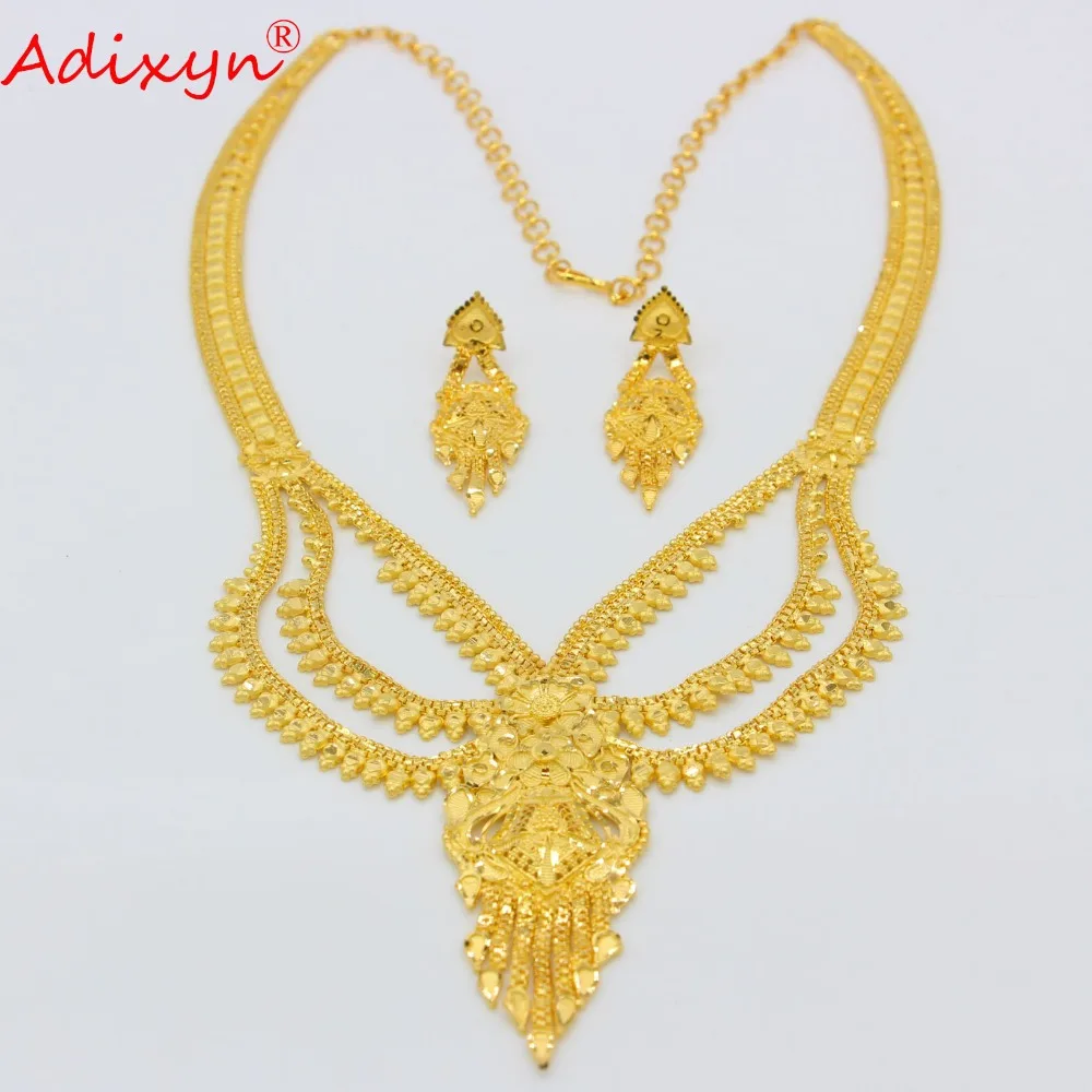 Adixyn Индийский Золотой цвет/ожерелье из латуни/серьги набор украшений для