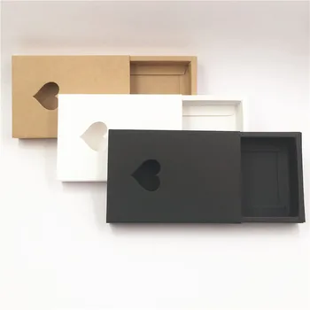 

24Pcs/Lot 9.6x9.6x3.6cm Kraft Drawer Box With Heart Window For Wedding Candy Gift\Handmade Soap\Crafts\ Storage Supplies Boxes