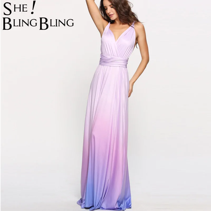 

SheBlingBling Ruched Waist Women Party Dress Summer Fashion Cross Back Sleeveless Wrap Dress Ombre Tie Dye High Waist Maxi Dress