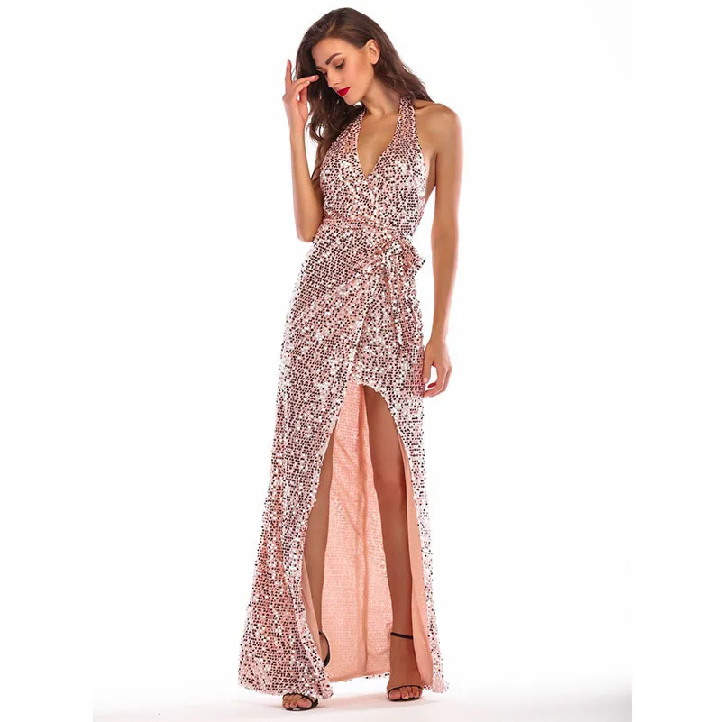 MUXU розовое платье с блестками vestido vestidos женское Макси сексуальное femme ete 2018