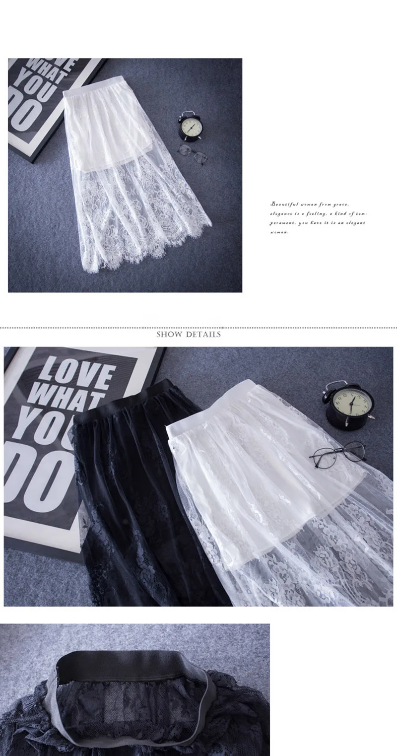 Летние женские кружевные юбки, модная однотонная Повседневная фатиновая юбка в сеточку, открытая короткая юбка-карандаш, элегантная эластичная черная белая юбка