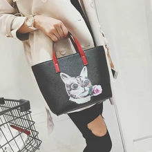 Autumn winter all match shoulder bag fashion cartoon floral print handle bag dog cat print messenger bag for young lady