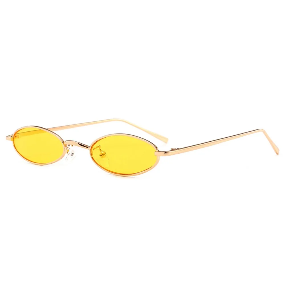 Маленькие овальные солнцезащитные очки с защитой от ультрафиолета, Ретро металлическая оправа, Желтые красные винтажные круглые солнцезащитные очки, походные очки