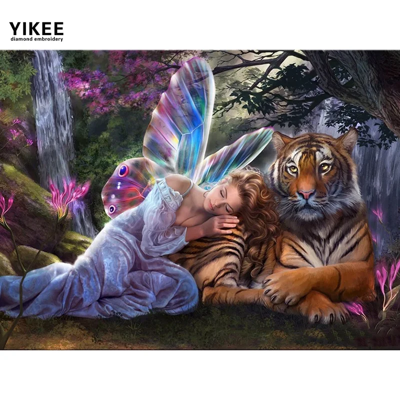 

full embroidery diamond,butterfly fairy,square full diamond painting,diamond embroidery tiger and beauty