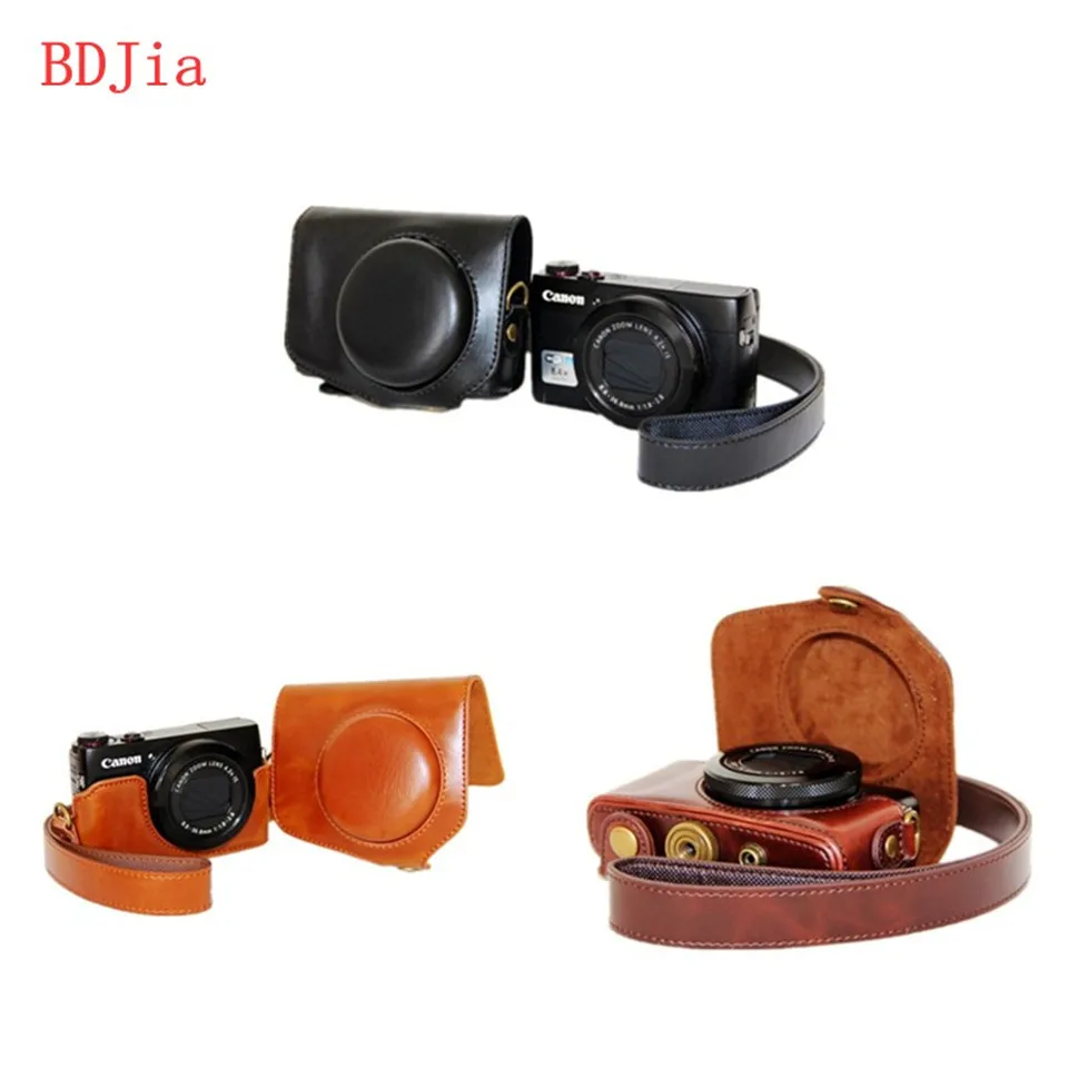 Pu kulit minyak kulit camera case bag cover untuk canon 