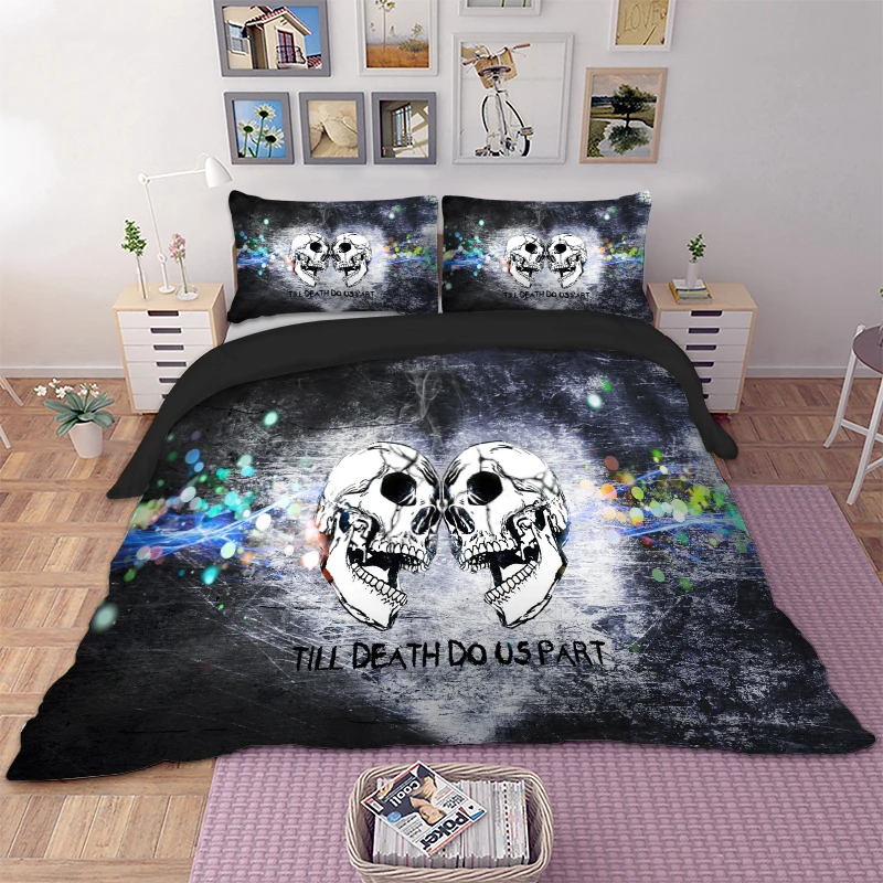 

Skull pattern print Bedding Set for comforter Full Queen King Duvet / Quilt Cover Bed Cover with Pillow Cases Beddingclothes