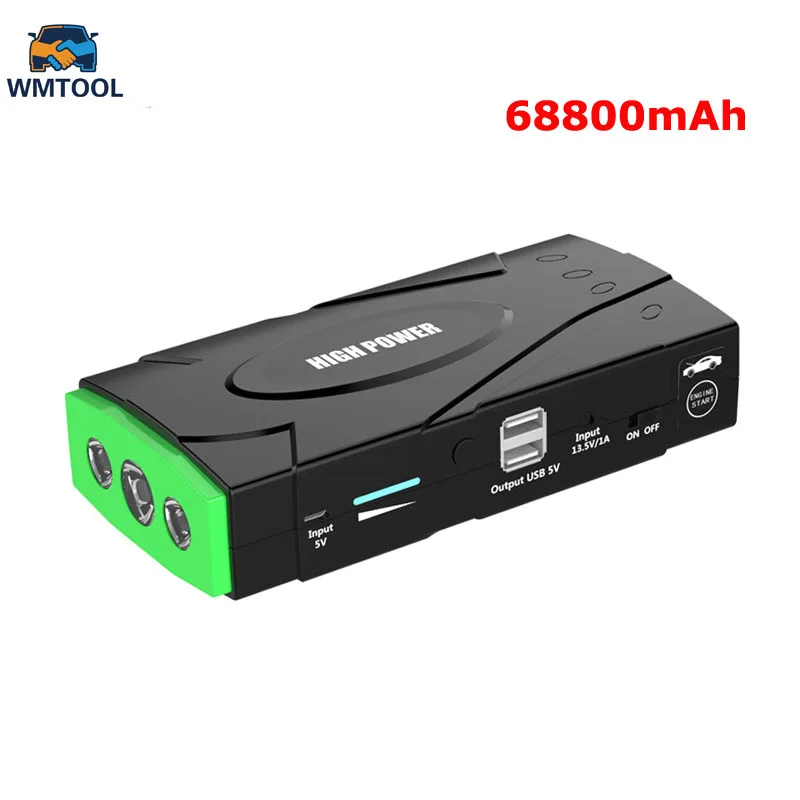

New 68800mAh Car Jump Starter Portable USB Car Power Supply Rechargeable Power Bank High Power Battery Accessory