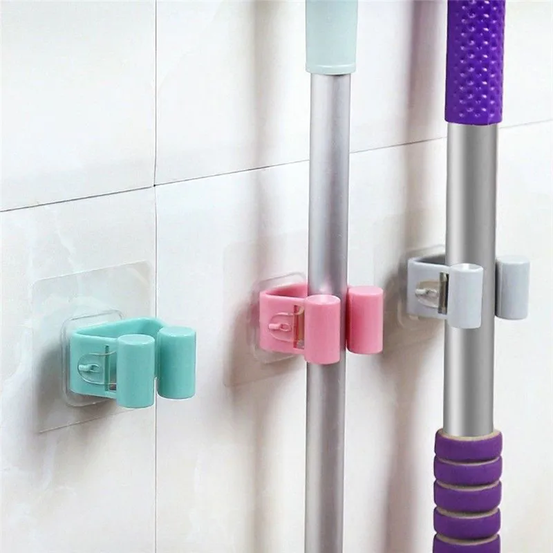 

Creative No-mark Bathroom Mop Rack Hook Sticky Rack Mop Shelf Holder Household Office Storage Supplies 3 Colors Free Shipping