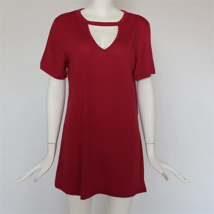 Europe and the United States fashion sexy 2017 Hot new V neck collar hollow short sleeve dress T-shirt dress 11 colors (5)