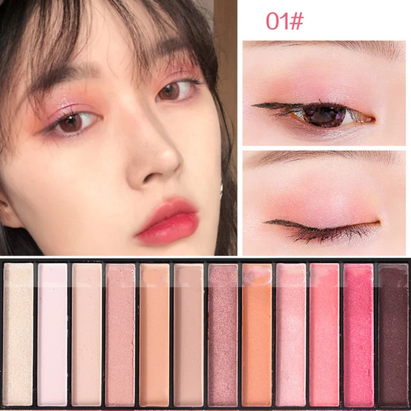 

Party Queen 12 Colors Shimmer Matte Nude Eye Shadow Palette Makeup Neutral Glitter Smoky Eyeshadow Mirror+Dual Ended Brush