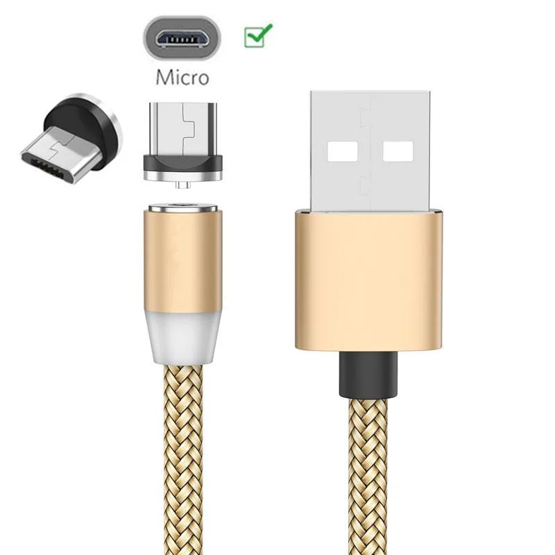 For Samsung S4 Z3 vivo S1 Z1 Z5x Xiaomi 7A Redmi 7 6A 4X Note 5 6 pro cellphone QC 3.0 Fast Car charger magnetic Micro USB Cable - Тип штекера: Only Gold 1M Cable