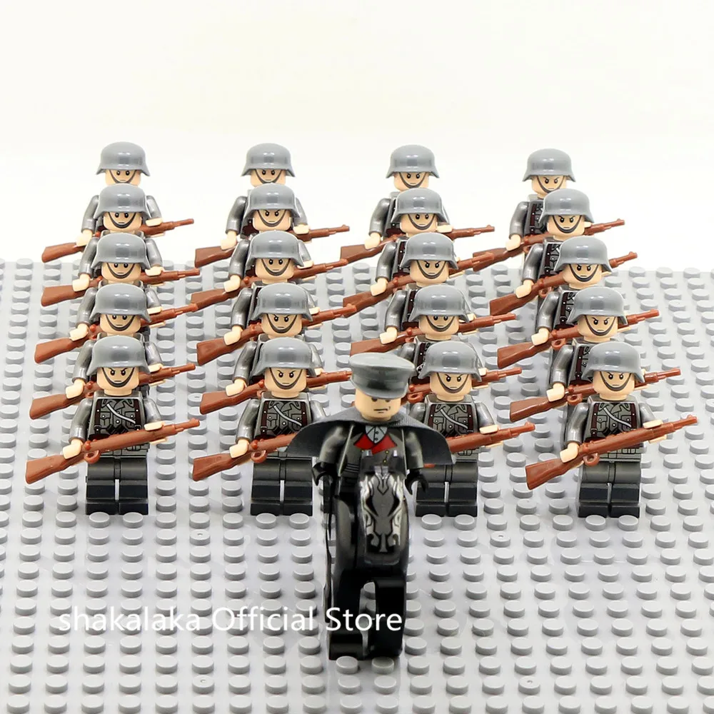 Günstige 21 stücke Offizier Soldat WW2 Deutsch Armee Pferd Truppe Military SWAT Team Waffe Bausteine Bricks Pädagogisches Spielzeug Jungen