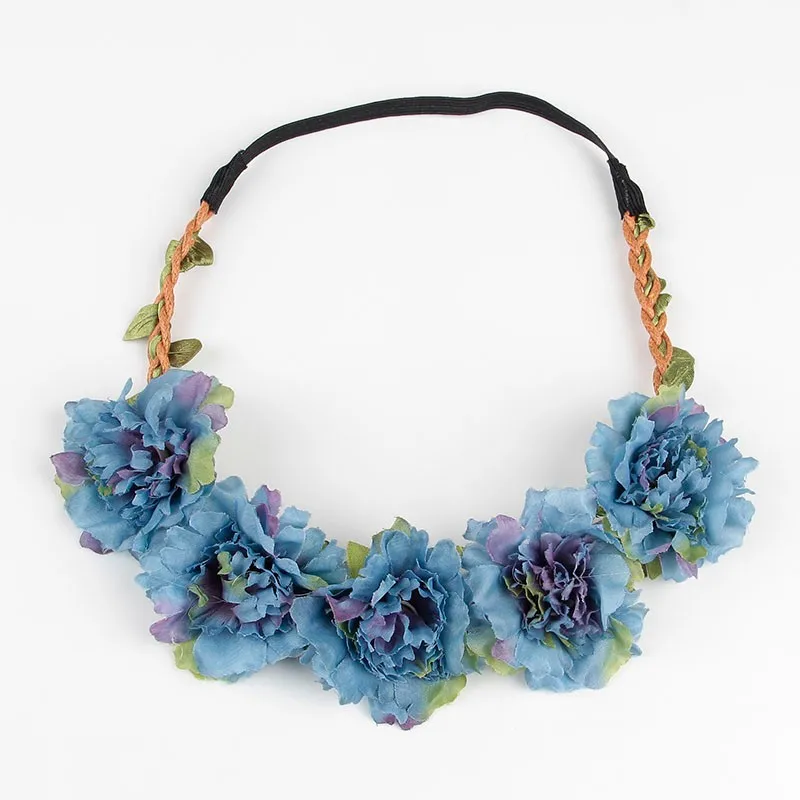 Silicone Anti-lost Chain Strap Adjustable 10pcs/lot Fashion Women Bohemia Beach Peony Flower Headband Scrunchy Hairband Wreath Flora Adjustable Headband Hair Accessories newborn socks for babies