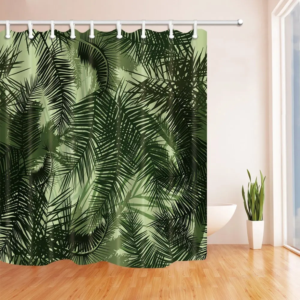 3d Digital Printing Leaves Palm Tree In Green Shower Curtain
