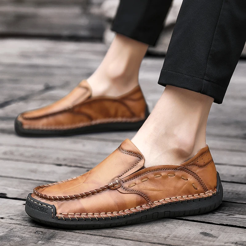

2018 Handmade Split Leather Loafers Shoes Men Shoes Fashion Men Flats Non-slip Comfortable Men Casual Shoes Big Size 38-48
