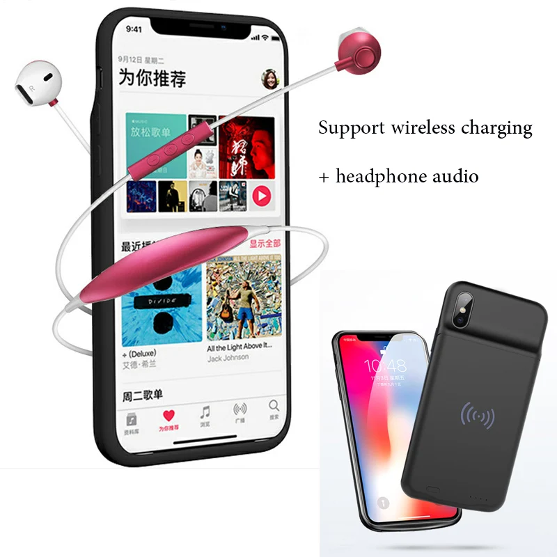 

3600 mah back clip Battery Charger Cases for iphone X Case Portable Wireless Charger cover Slim Power Bank & headphone audio