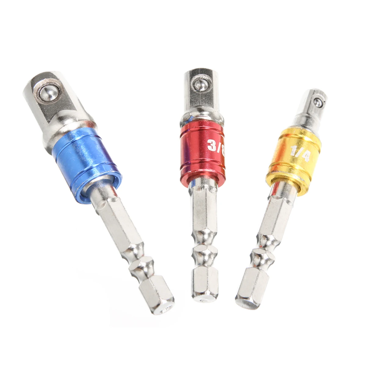 New 3pcs Drill Socket Adapter for Impact Driver Hex Shank to Square Socket Drill Bits Bar Extension Set 1/4" 3/8" 1/2 Bit Set